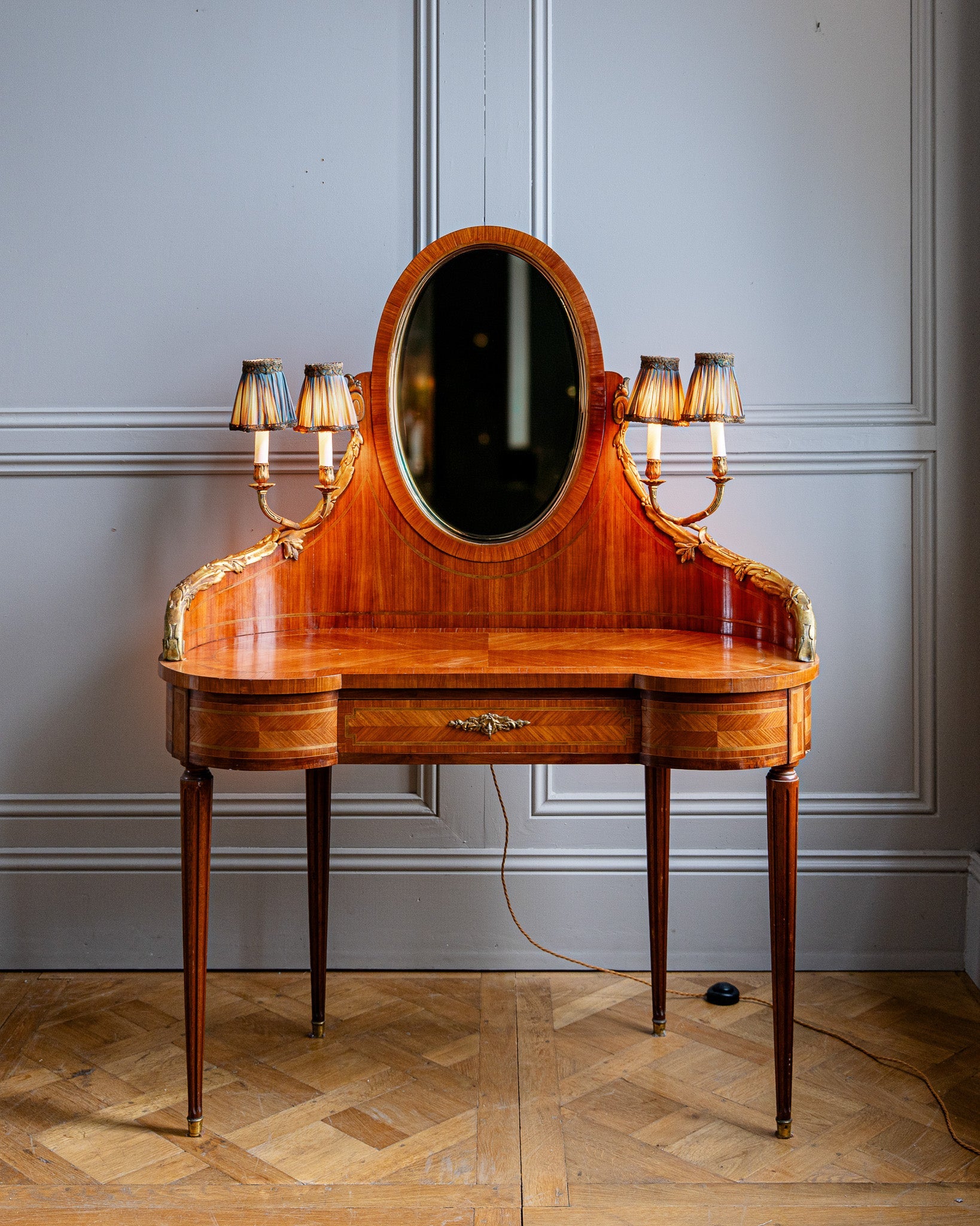 French Louis XVI Style Marquetry Dressing Table with Ormolu Lights, Be – La Maison London