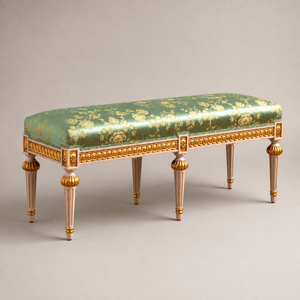 Louis XVI Style Polychrome, Parcel gilt bench