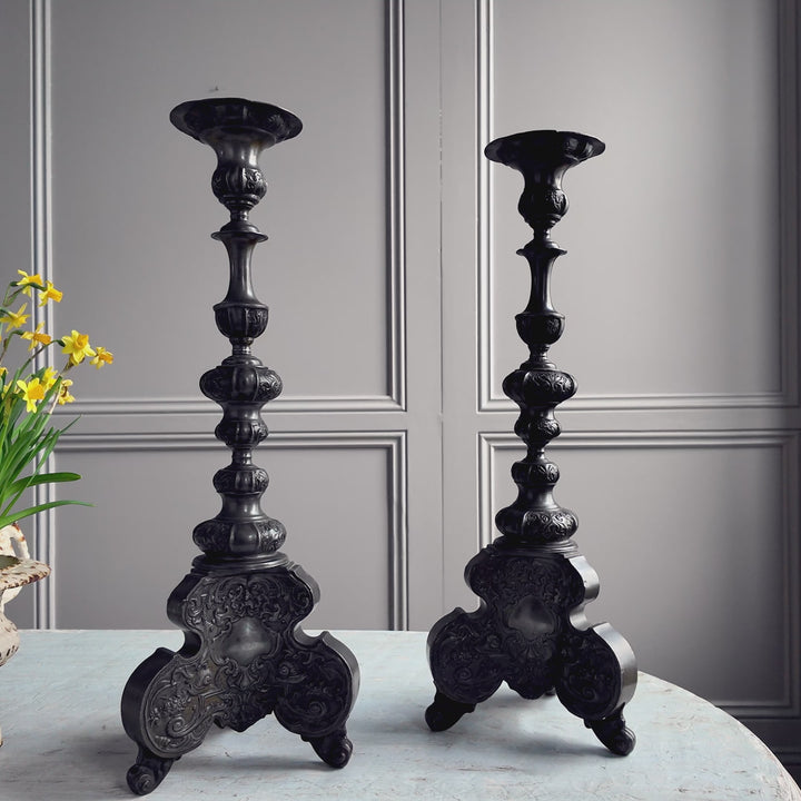 19th Century Renaissance Style Pewter Candle Holders From Towie Barclay Castle