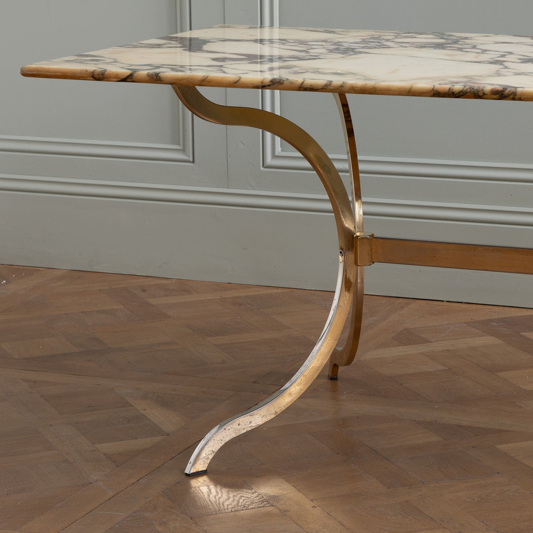 1960''s designer Brass table with Breche violette marble - La Maison London