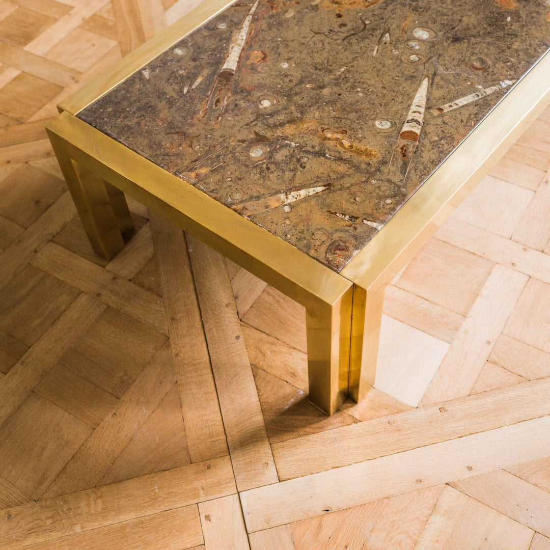 Italian Brass Coffee Table with Fossil Marble - La Maison London