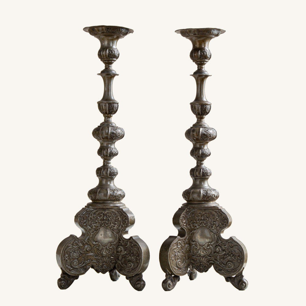 19th Century Renaissance Style Pewter Candle Holders From Towie Barclay Castle