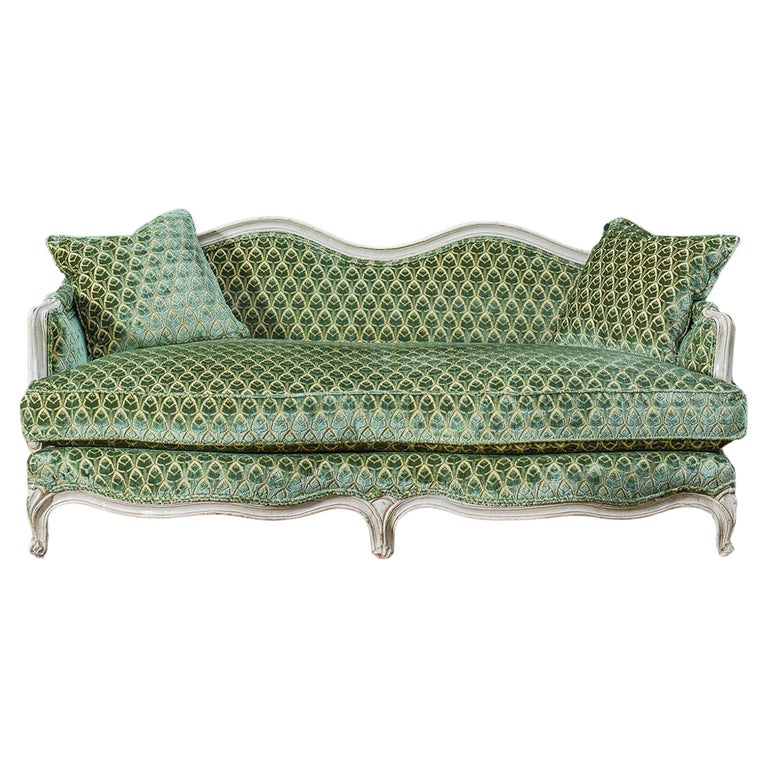 Modern French Louis XV Style Hand-Carved Painted Sofa