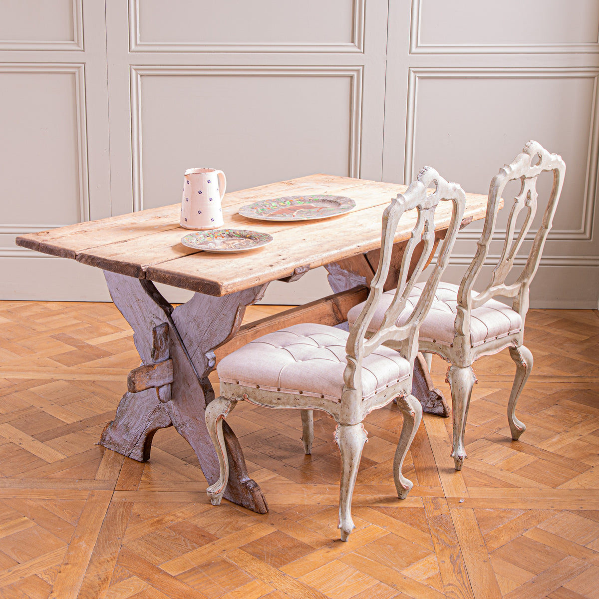 Antique Rustic Swedish Farm House Table With Chalk Blue Patina Circa 1870 - La Maison London