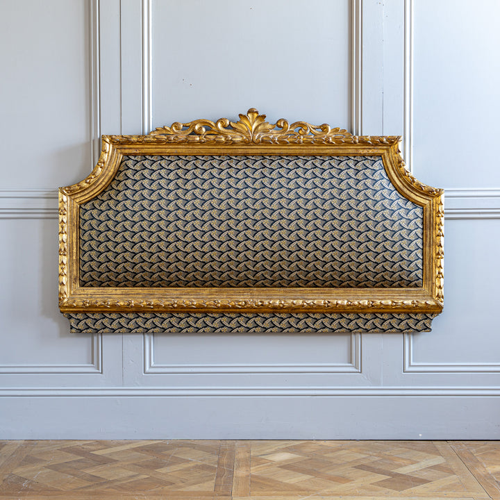 Antique French Louis XVI Style Giltwood Upholstered Headboard