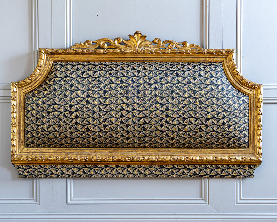 Antique French Louis XVI Style Giltwood Upholstered Headboard
