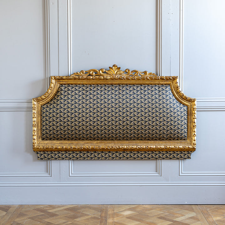 Antique French Louis XVI Style Giltwood Upholstered Headboard