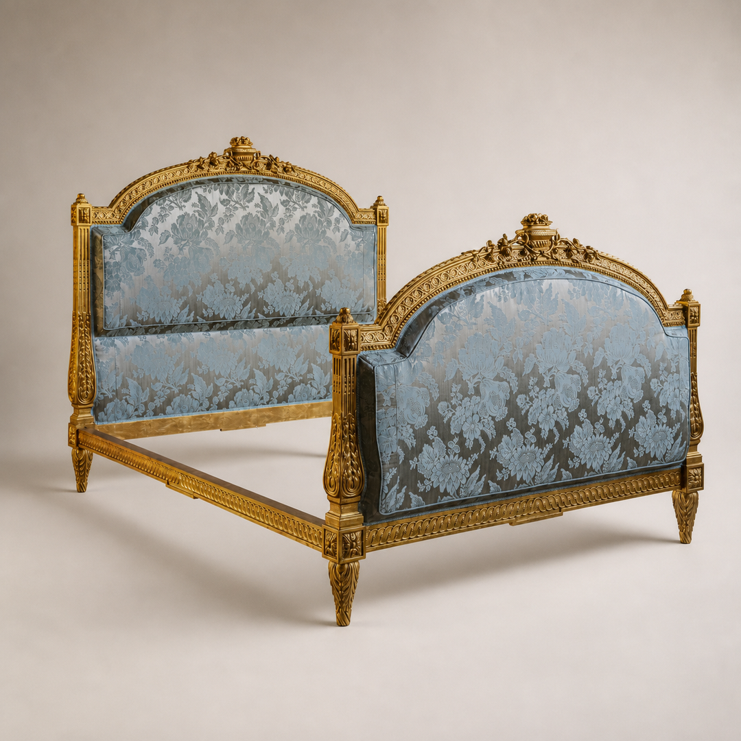 Fontainebleau French Louis XVI Style Hand-Carved Giltwood Bed