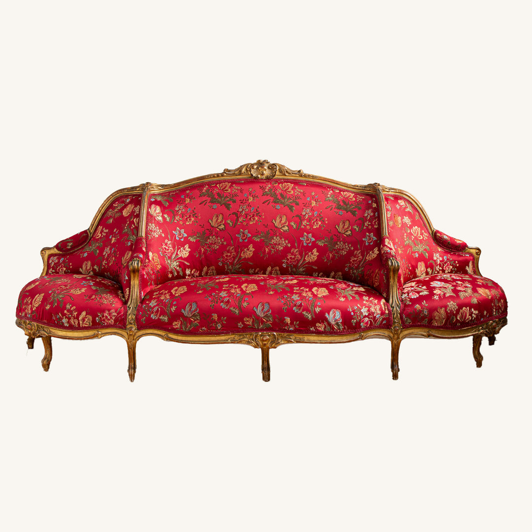 talian Large Giltwood LXV Style Confidente Sofa, Circa Late 1800's