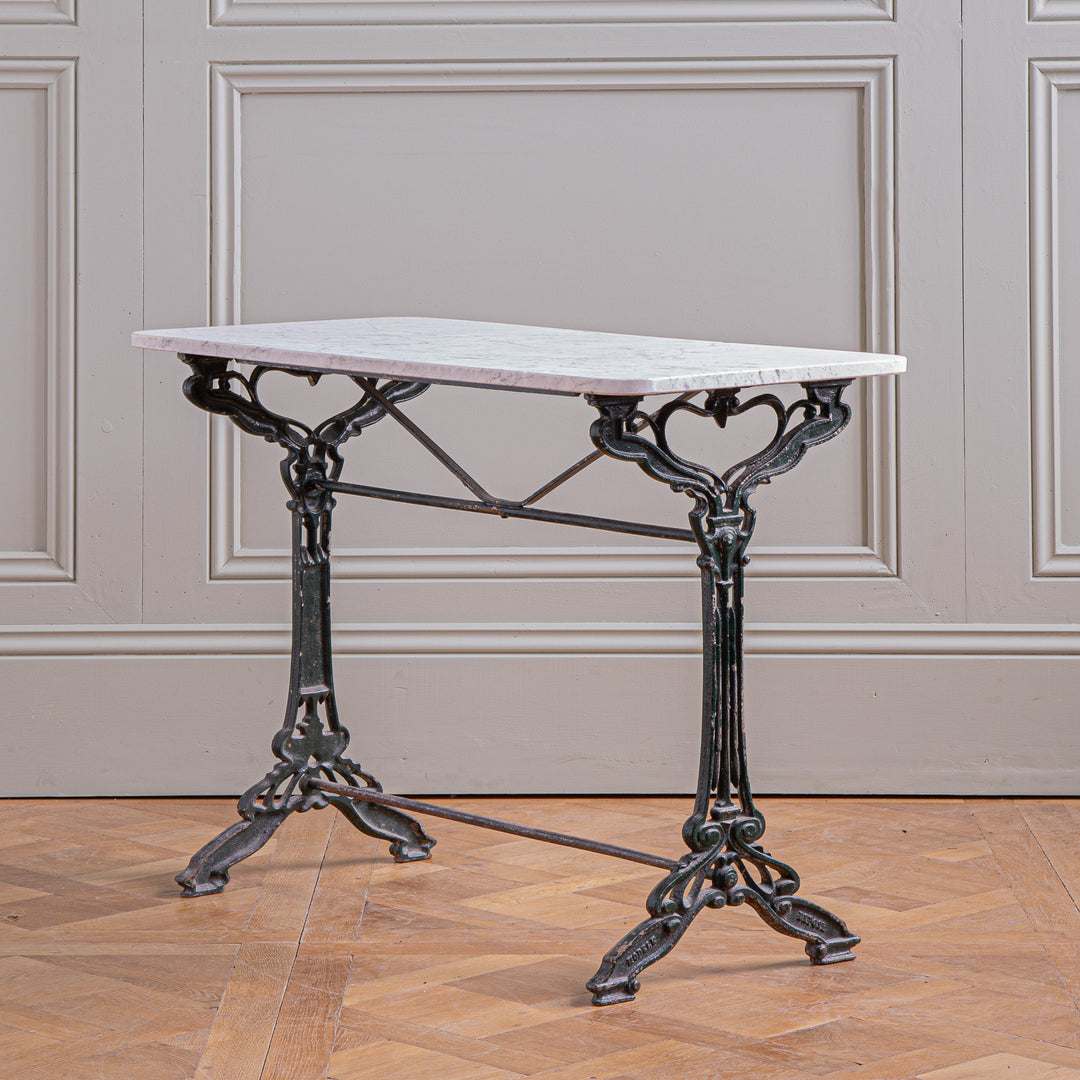 Antique Art Nouveau French Bistro / Garden Table with Carrara Marble Top