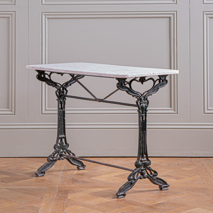 Antique Art Nouveau French Bistro / Garden Table with Carrara Marble Top