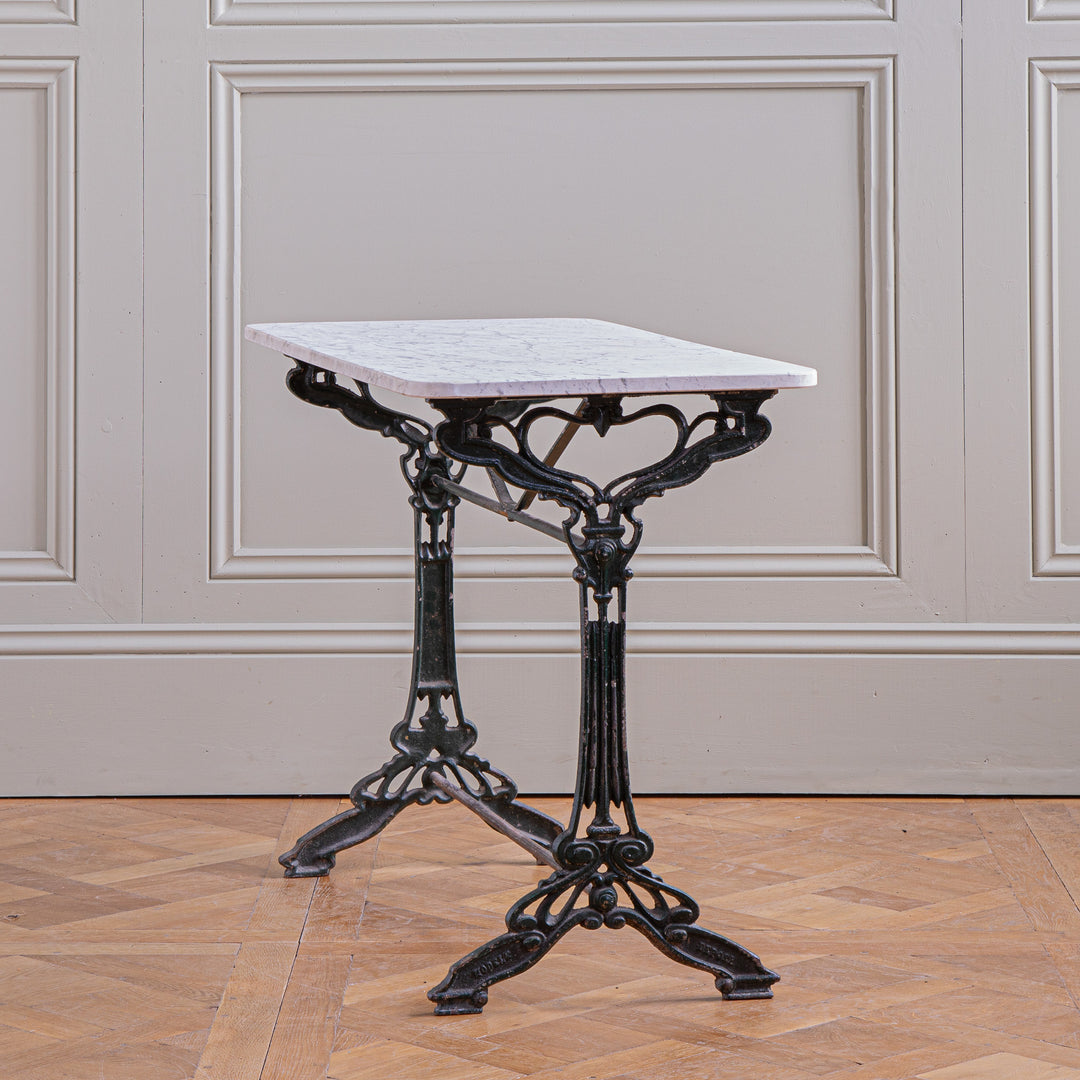 Antique Art Nouveau French Bistro / Garden Table with Carrara Marble Top