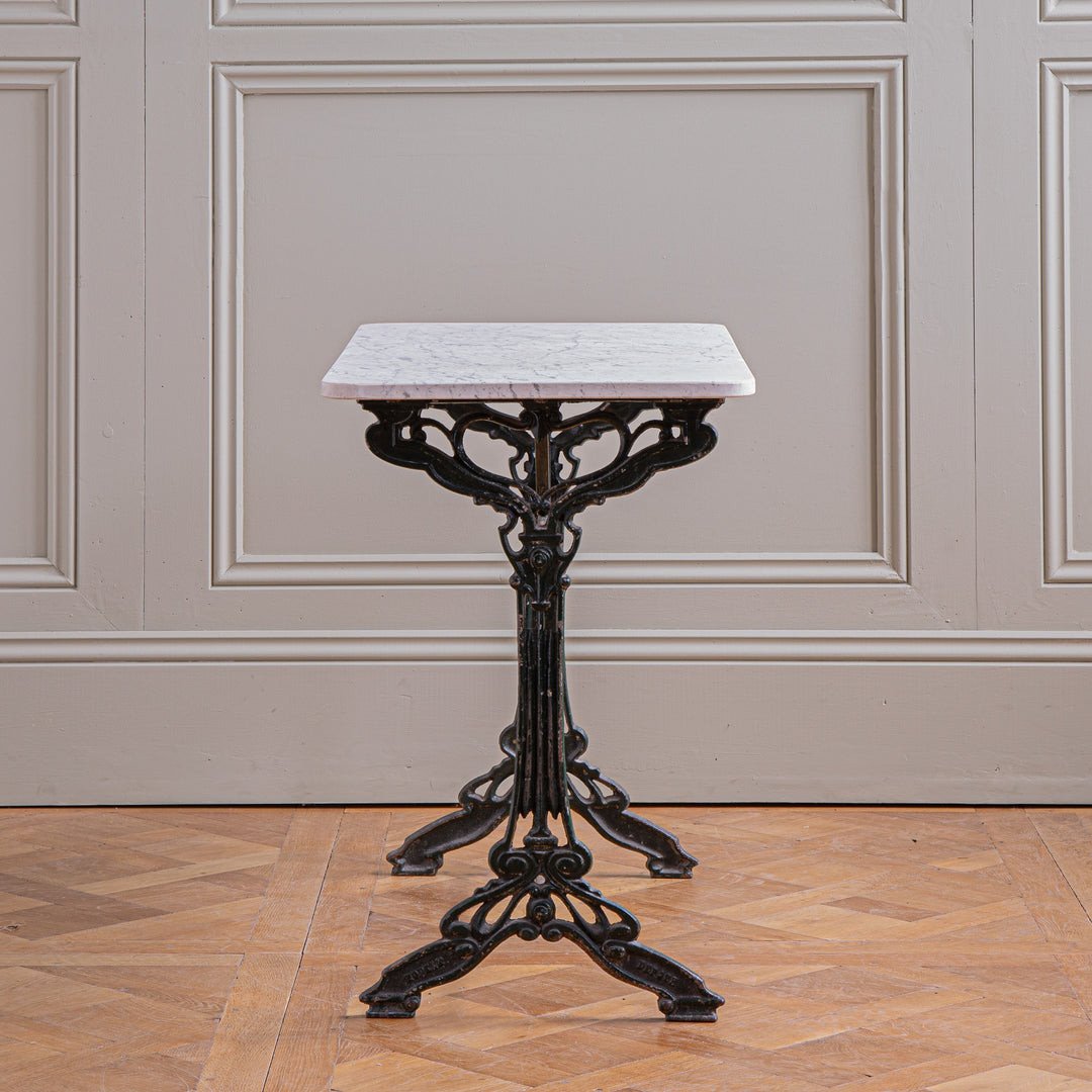 Antique Art Nouveau French Bistro / Garden Table with Carrara Marble Top