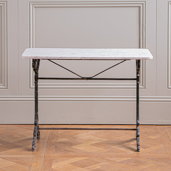 Antique Art Nouveau French Bistro / Garden Table with Carrara Marble Top