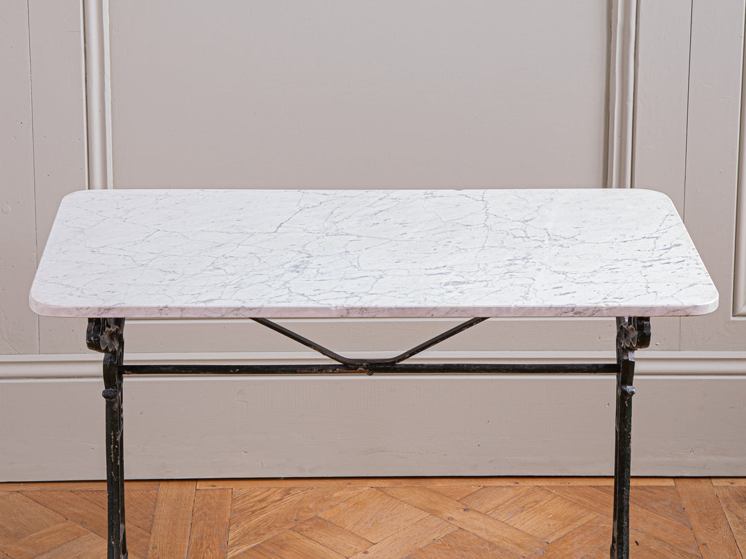 Antique Art Nouveau French Bistro / Garden Table with Carrara Marble Top