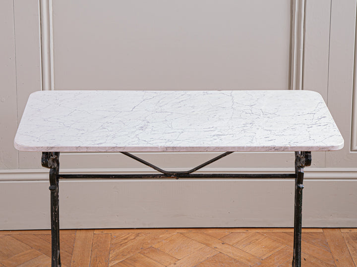 Antique Art Nouveau French Bistro / Garden Table with Carrara Marble Top