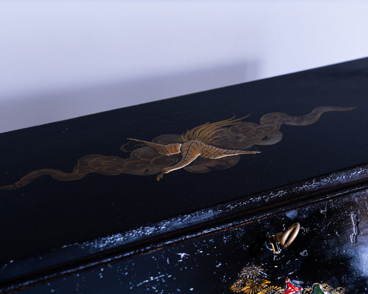 Early 20th-Century Black Japanned Gilt Chinoiserie Bureau