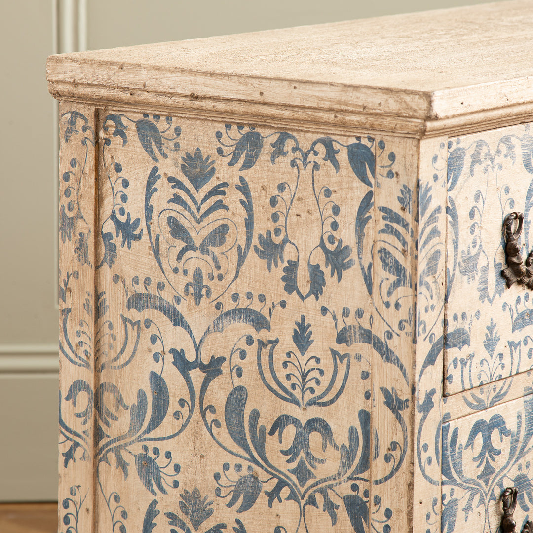 Blue & White Florentine Style Hand Painted Italian Chest Of Drawers/Commode