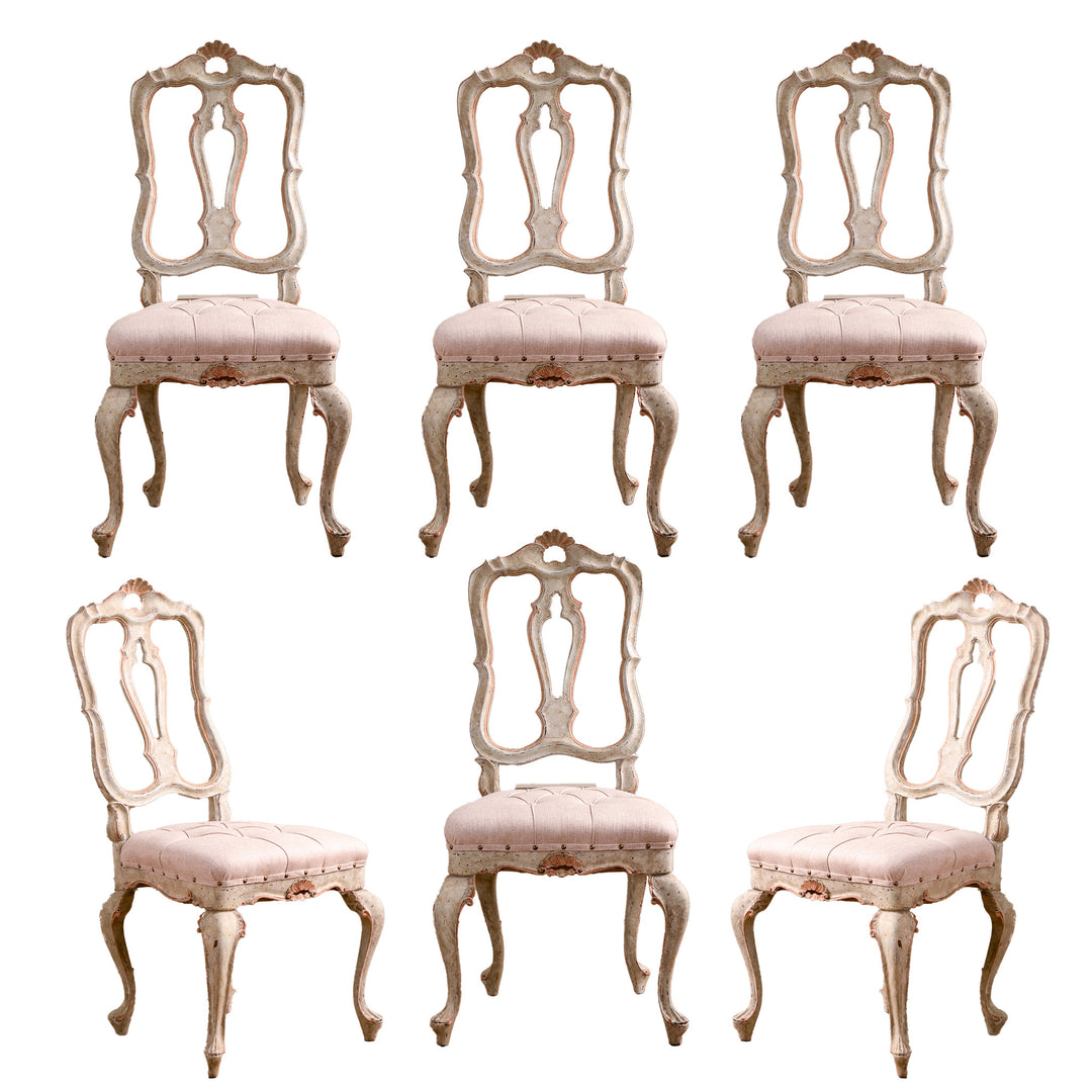 Set of 6 Early 20th Century Italian Dining Chairs with Rococo Features