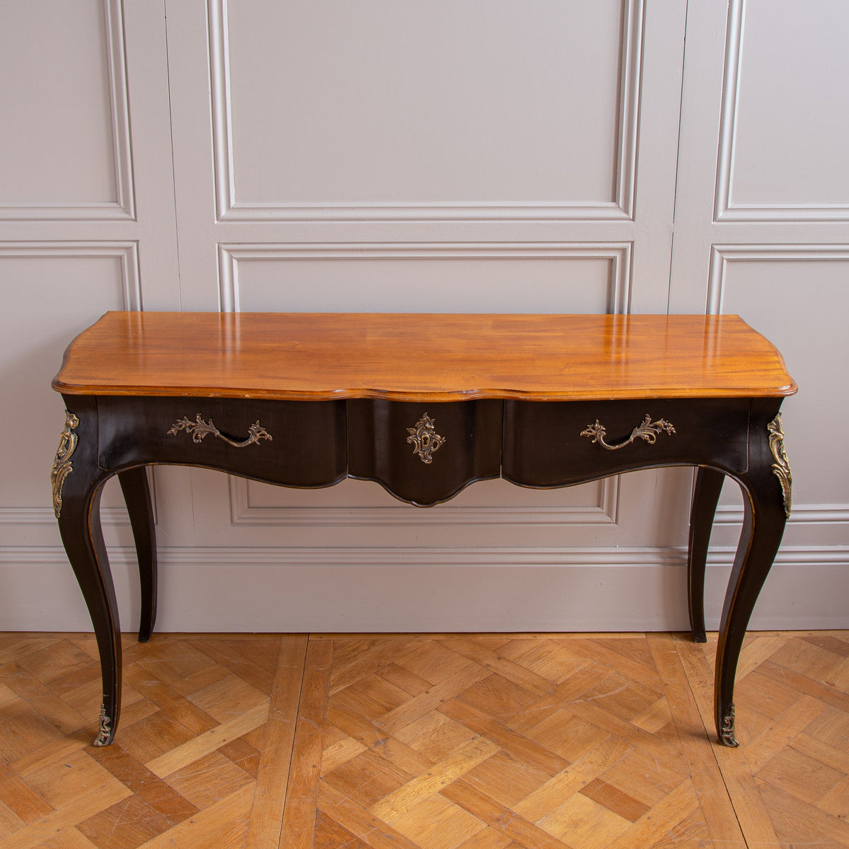 A Louis XV Style Console with Black Lacquer & Walnut Finish - La Maison London