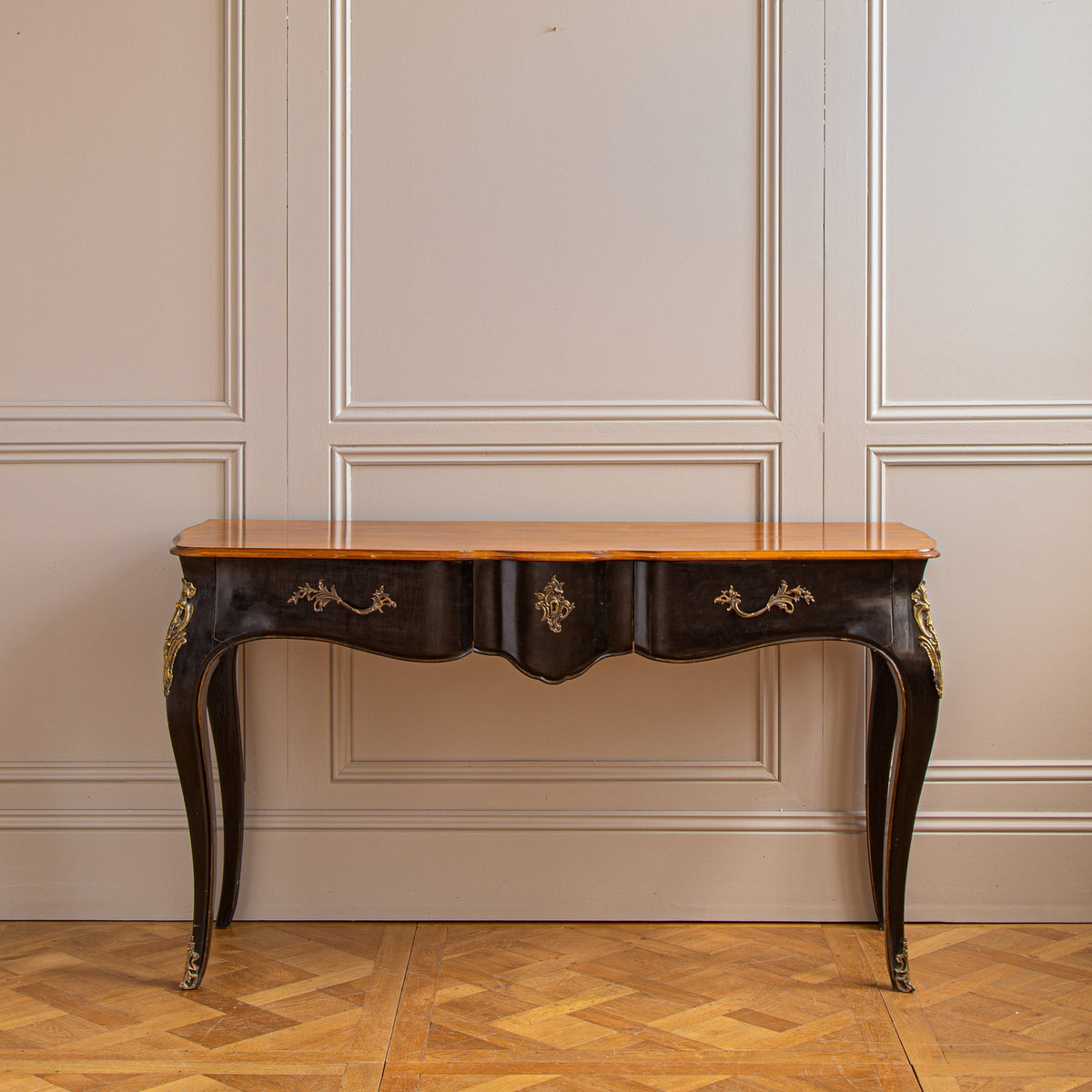 A Louis XV Style Console with Black Lacquer & Walnut Finish - La Maison London