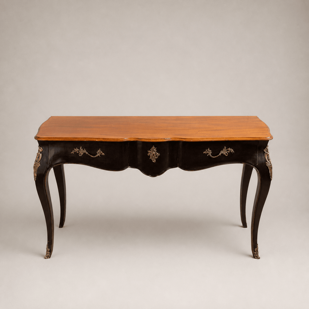 A Louis XV Style Console with Black Lacquer & Walnut Finish - La Maison London