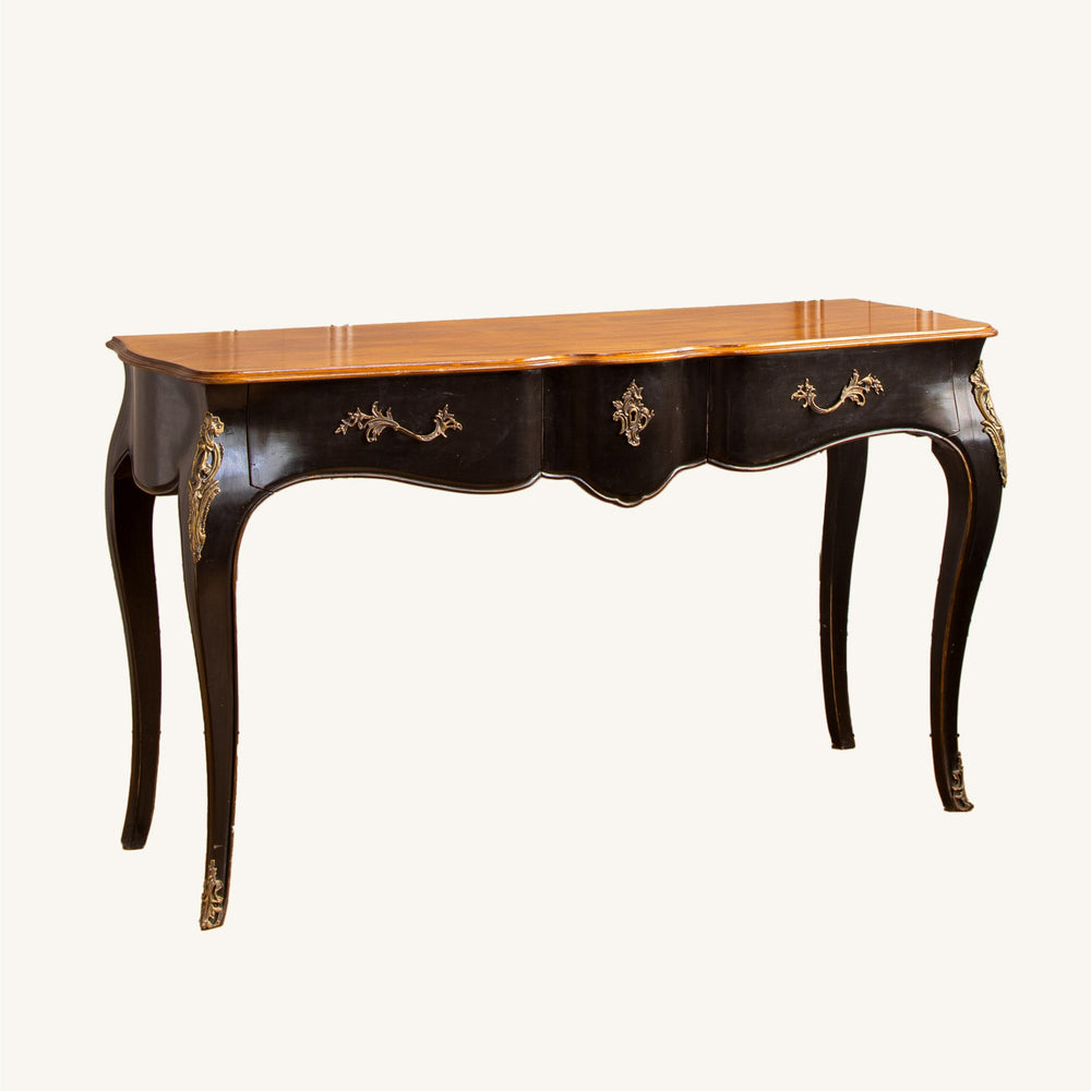 A Louis XV Style Console with Black Lacquer & Walnut Finish - La Maison London