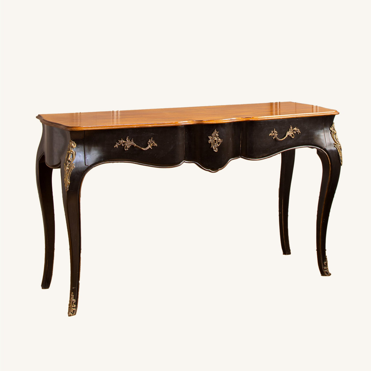 A Louis XV Style Console with Black Lacquer & Walnut Finish - La Maison London