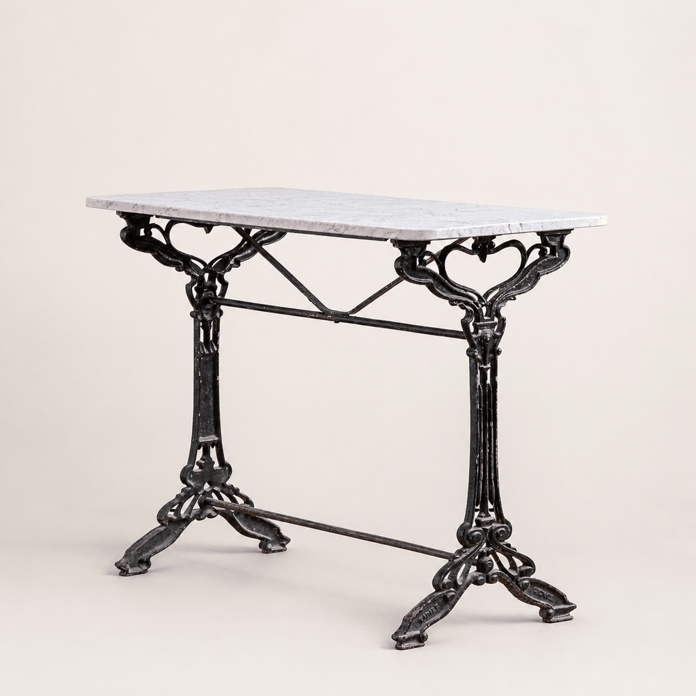 Antique Art Nouveau French Bistro / Garden Table with Carrara Marble Top
