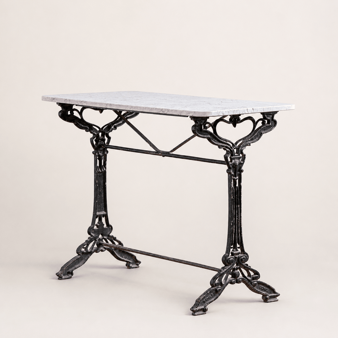 Antique Art Nouveau French Bistro / Garden Table with Carrara Marble Top - La Maison London