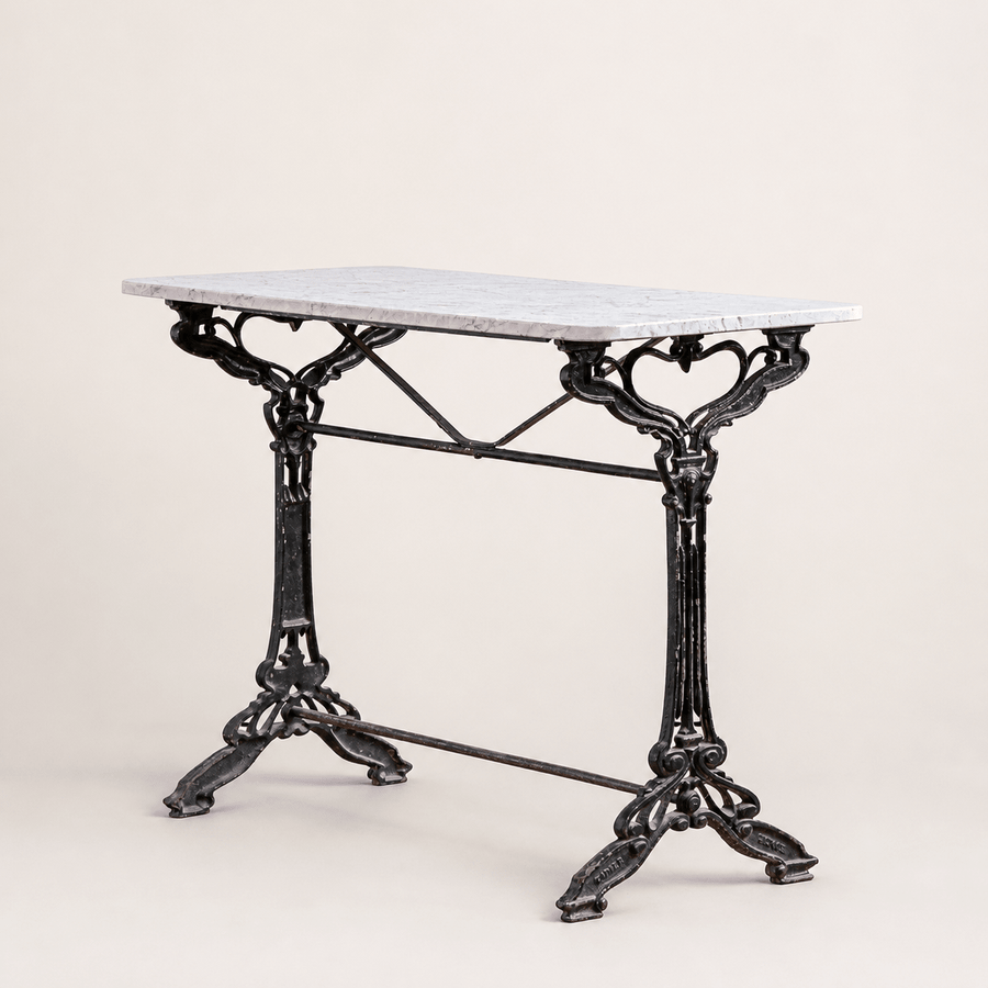 Antique Art Nouveau French Bistro / Garden Table with Carrara Marble Top - La Maison London