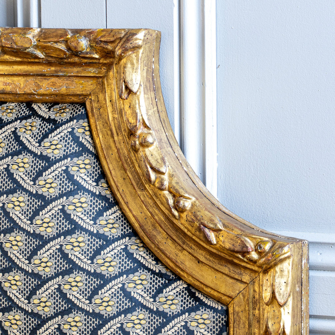 Antique French Louis XVI Style Giltwood Upholstered Headboard - La Maison London