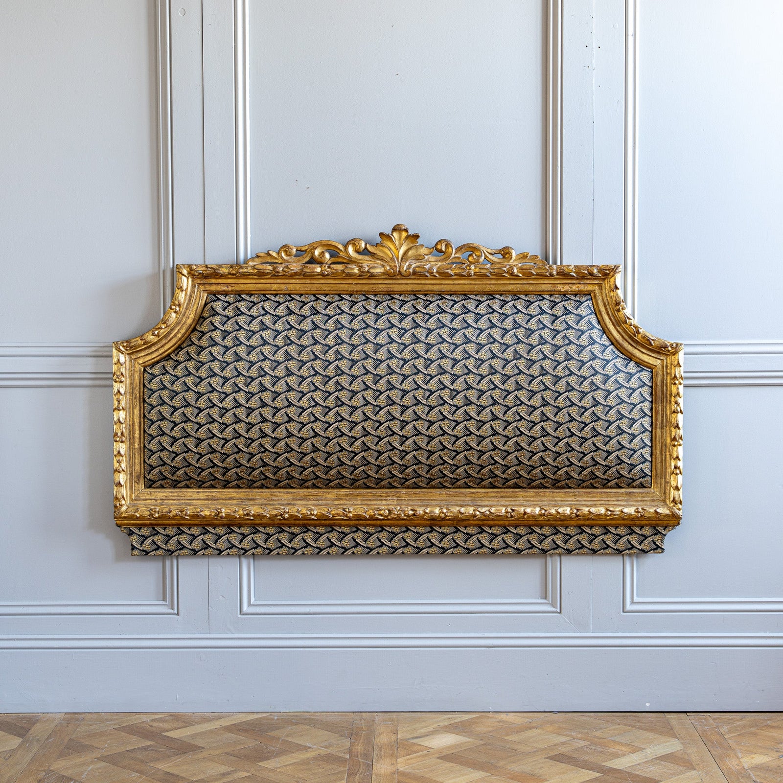 Antique French Louis XVI Style Giltwood Upholstered Headboard - La Maison London