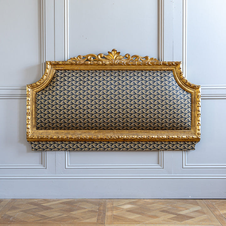 Antique French Louis XVI Style Giltwood Upholstered Headboard - La Maison London
