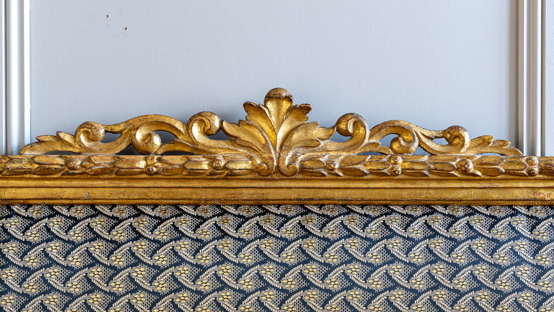 Antique French Louis XVI Style Giltwood Upholstered Headboard - La Maison London