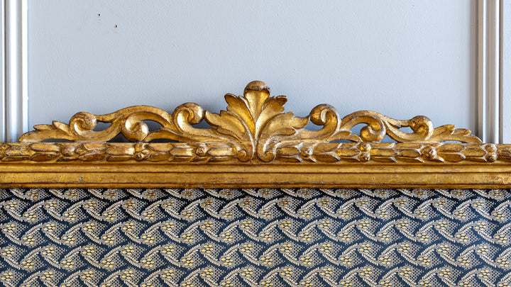 Antique French Louis XVI Style Giltwood Upholstered Headboard - La Maison London