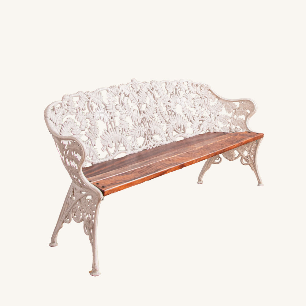 Antique Large Cast Iron Garden Bench With Fern Motifs