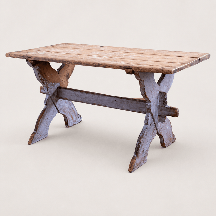 Antique Rustic Swedish Farm House Table With Chalk Blue Patina Circa 1870 - La Maison London