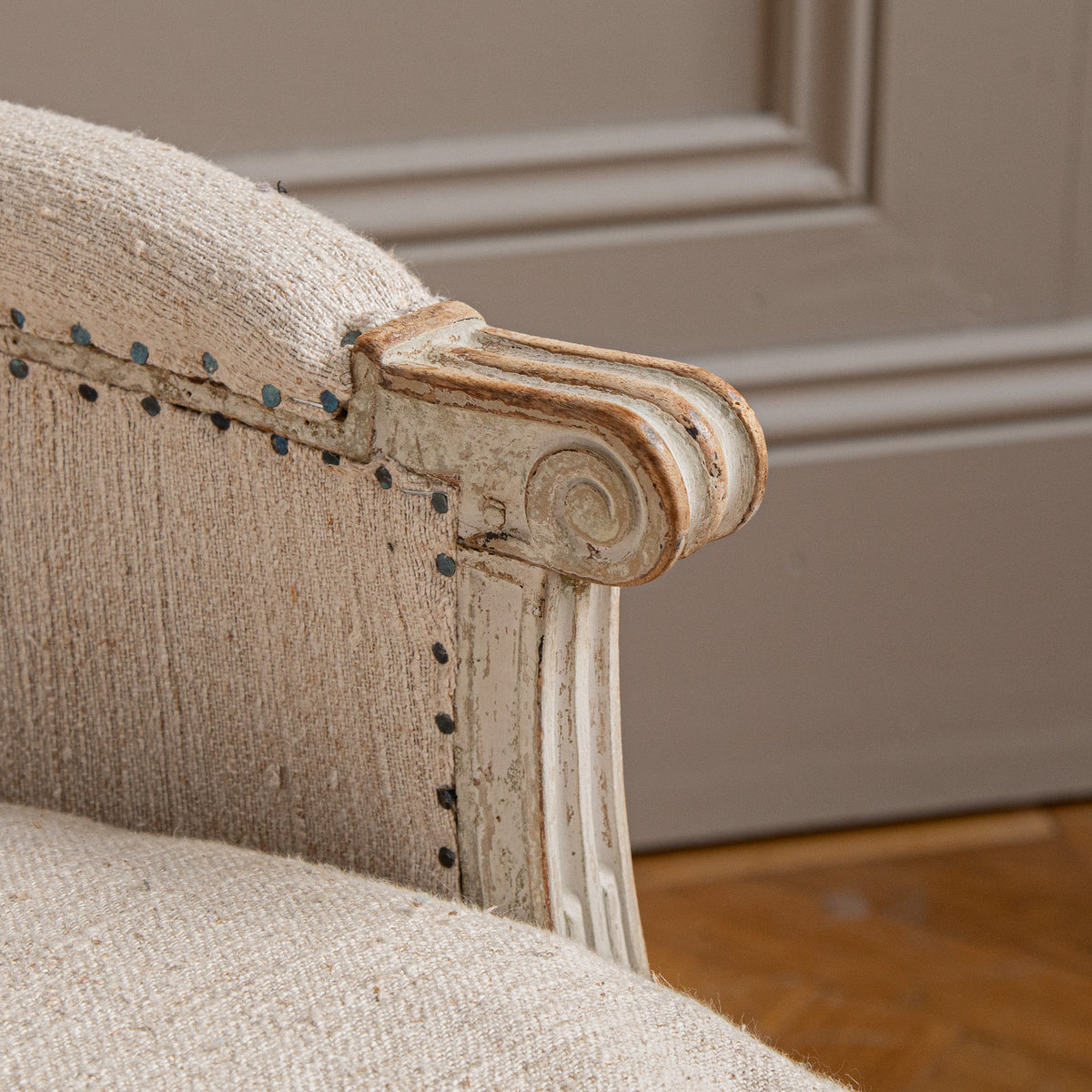 Antique White Bergere Armchairs Late 19th century French Armchairs - La Maison London