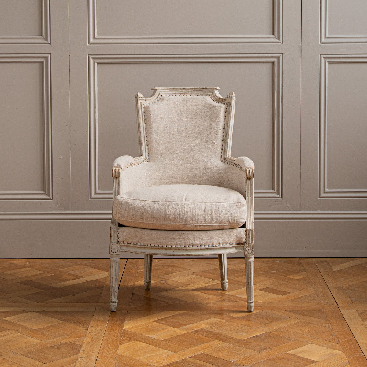Antique White Bergere Armchairs Late 19th century French Armchairs - La Maison London