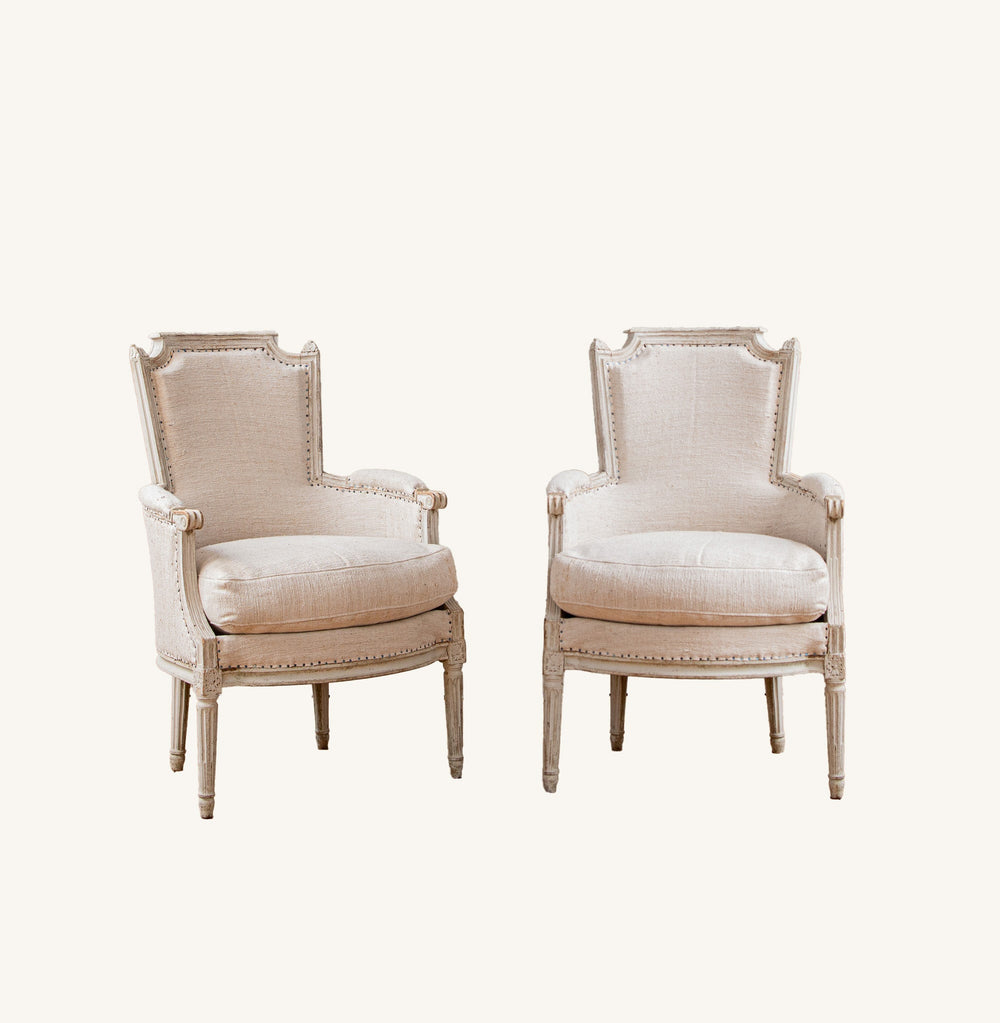 Antique White Bergere Armchairs Late 19th century French Armchairs