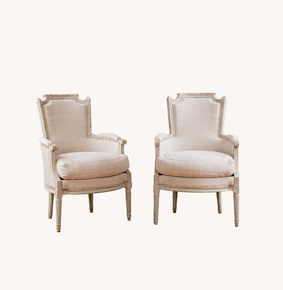 Antique White Bergere Armchairs Late 19th century French Armchairs - La Maison London