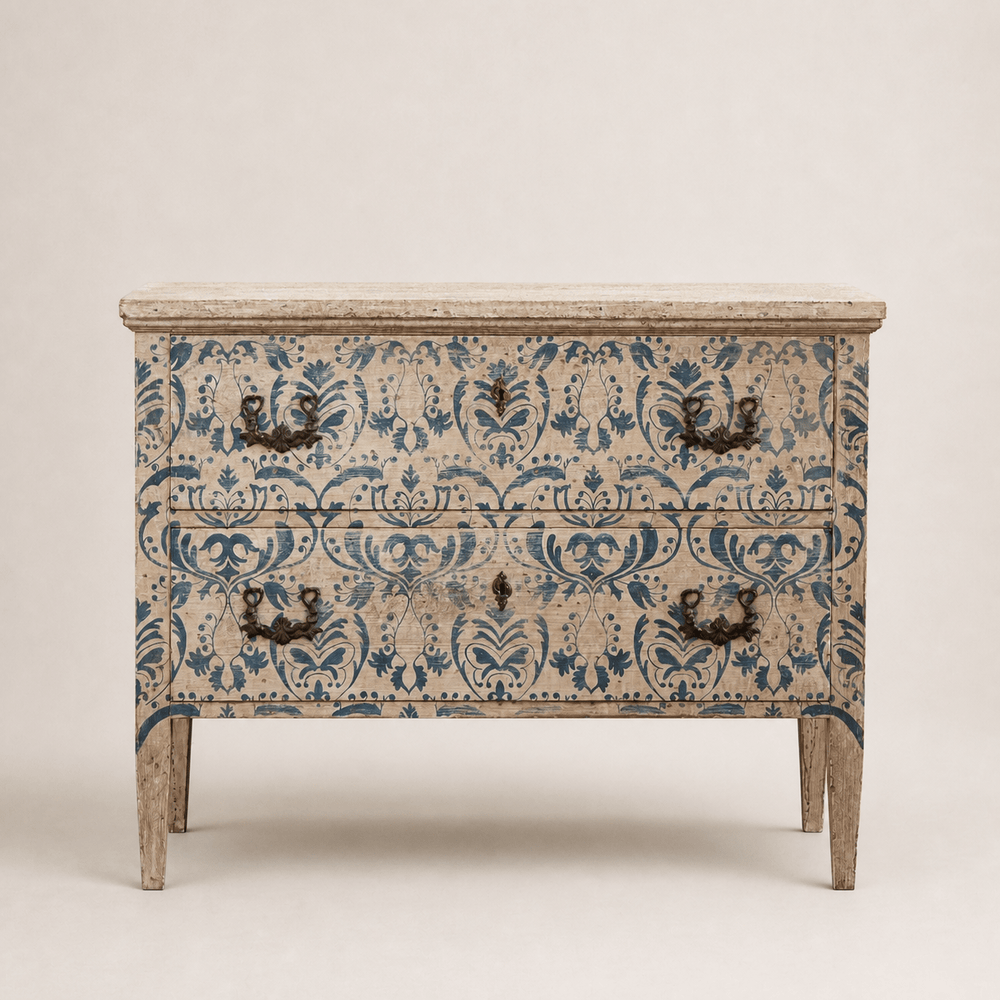 Blue & White Florentine Style Hand Painted Italian Chest Of Drawers/Commode