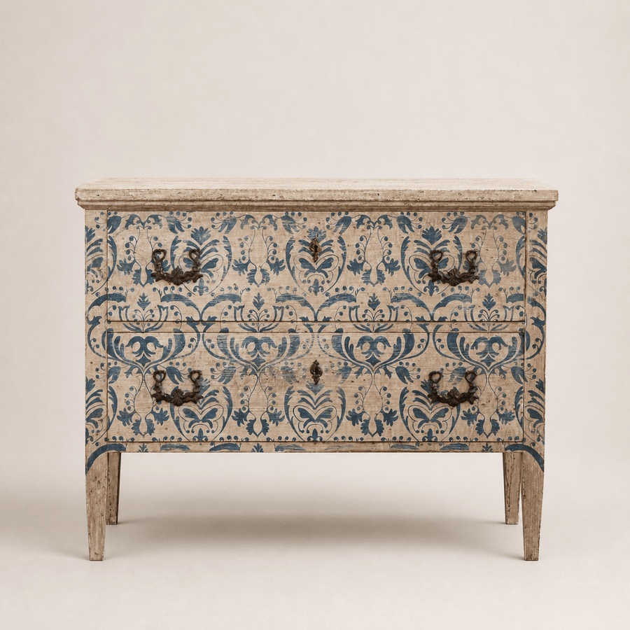 Blue & White Florentine Style Hand Painted Italian Chest Of Drawers/Commode - La Maison London
