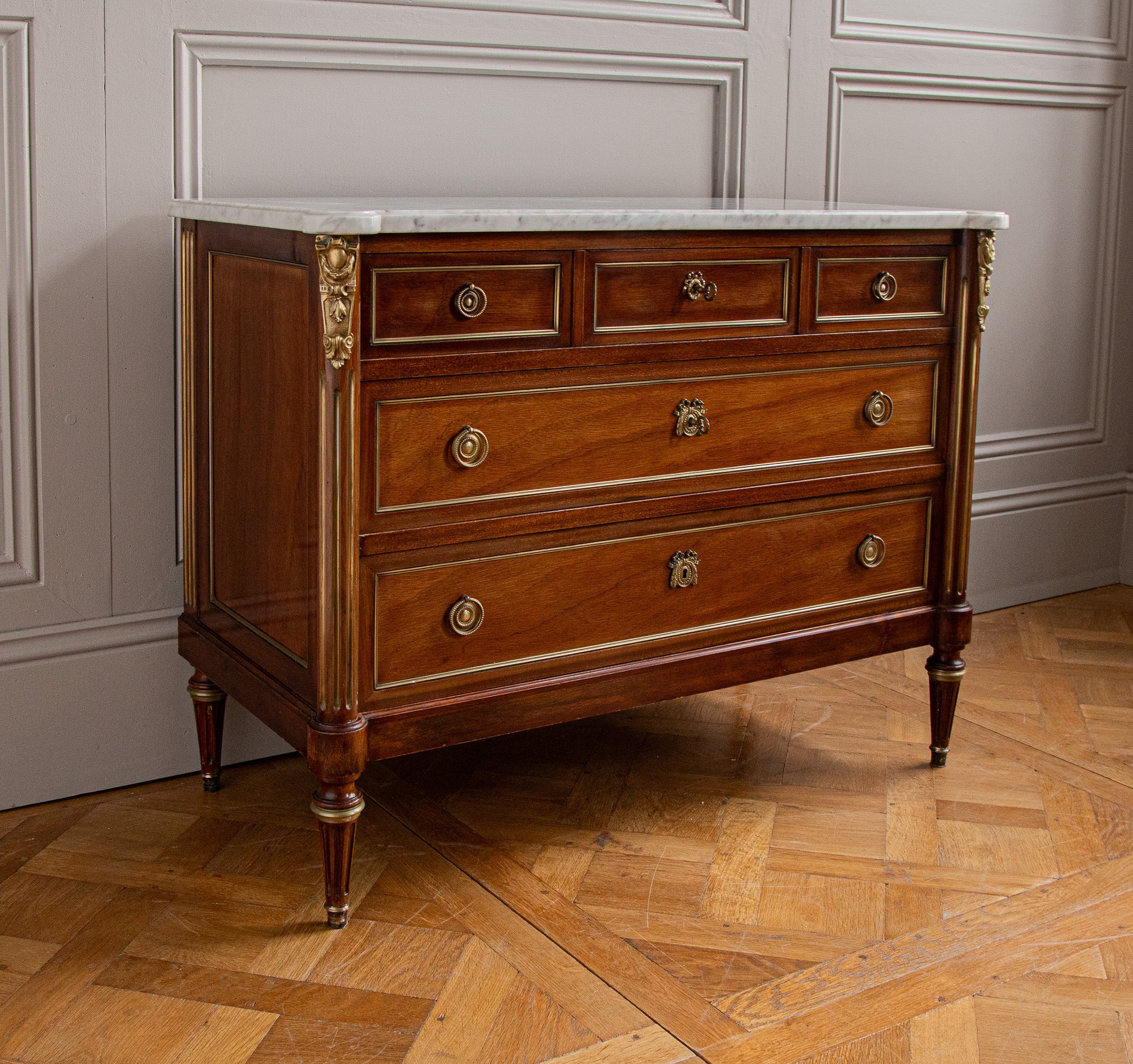 Circa 1900 French Louis XVI Style Solid Walnut Drawers With