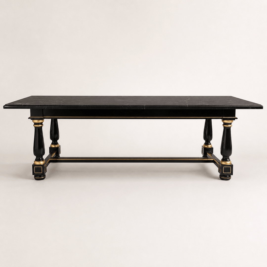 Dining Table Black Lacquered with Gold Highlights and Ormolu Pearls - La Maison London