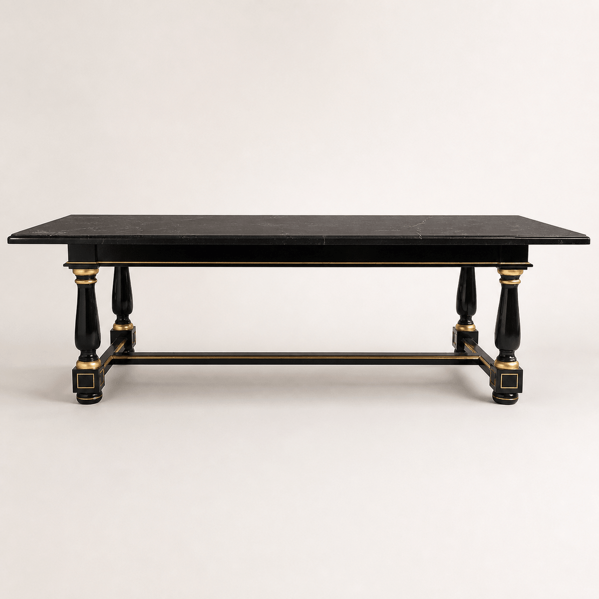 Dining Table Black Lacquered with Gold Highlights and Ormolu Pearls - La Maison London