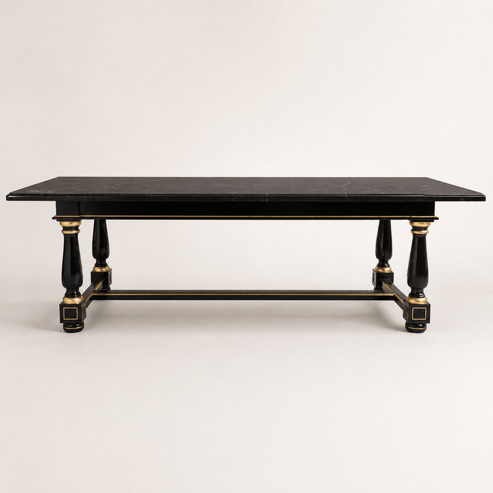 Dining Table Black Lacquered with Gold Highlights and Ormolu Pearls - La Maison London