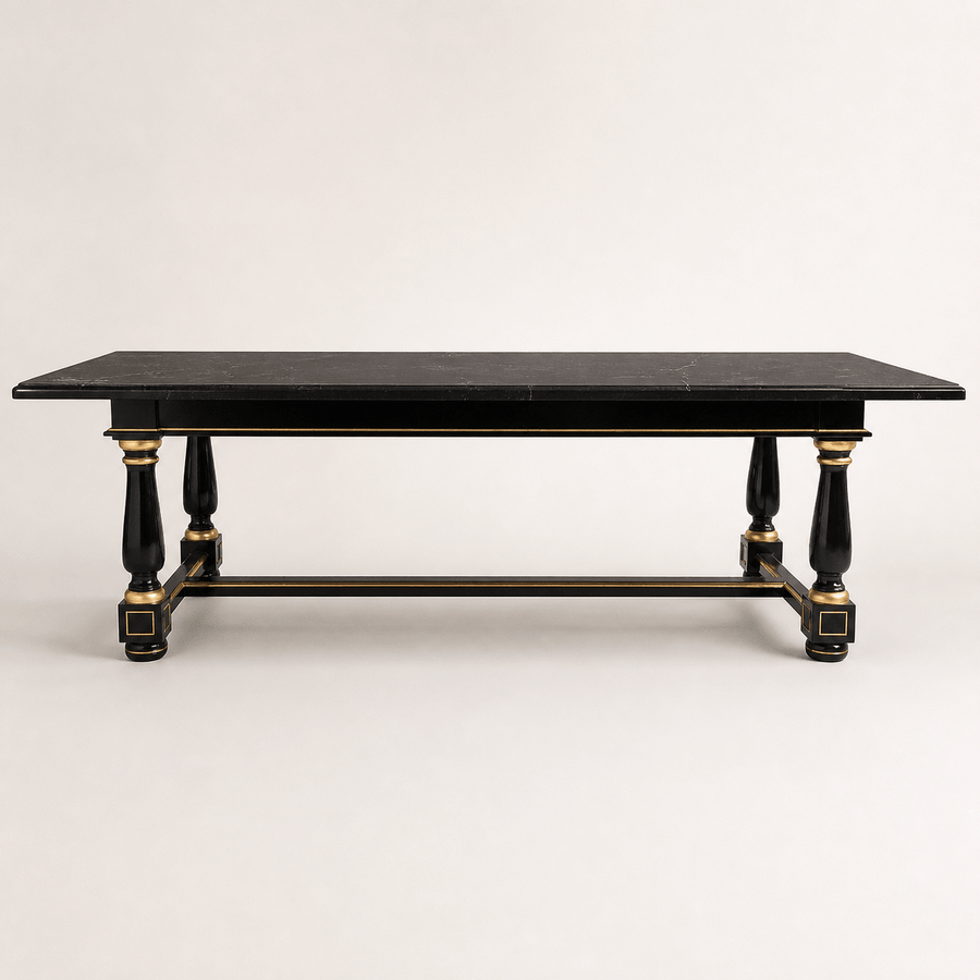 Dining Table Black Lacquered with Gold Highlights and Ormolu Pearls - La Maison London