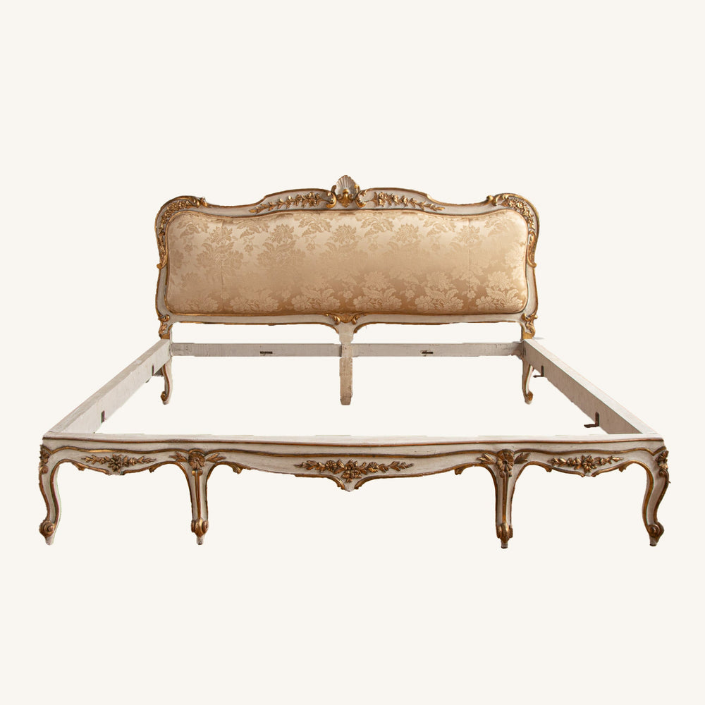Early 19 C. Large Italian Rococo Style Bed Hand Painted with Gilt Work